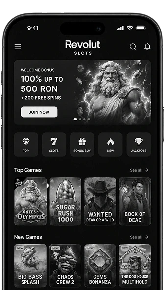 Aplikacja mobilna kasyna Revolut Slots na smartfonie